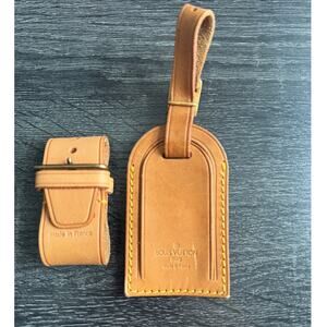 Authentic Louis Vuitton Vachetta Leather Name Luggage Tag And Poignet Set SN306